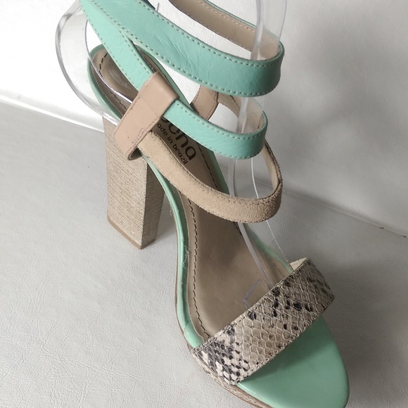 Miucha Shoes - Miucha Heels Snake Platform Strappy Green Camo